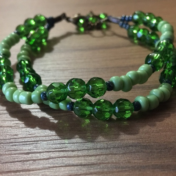 Double Strand Ladies Beaded Bracelet,  Green Beaded Ladies Bracelet,  Lime Green - Picture 6 of 7